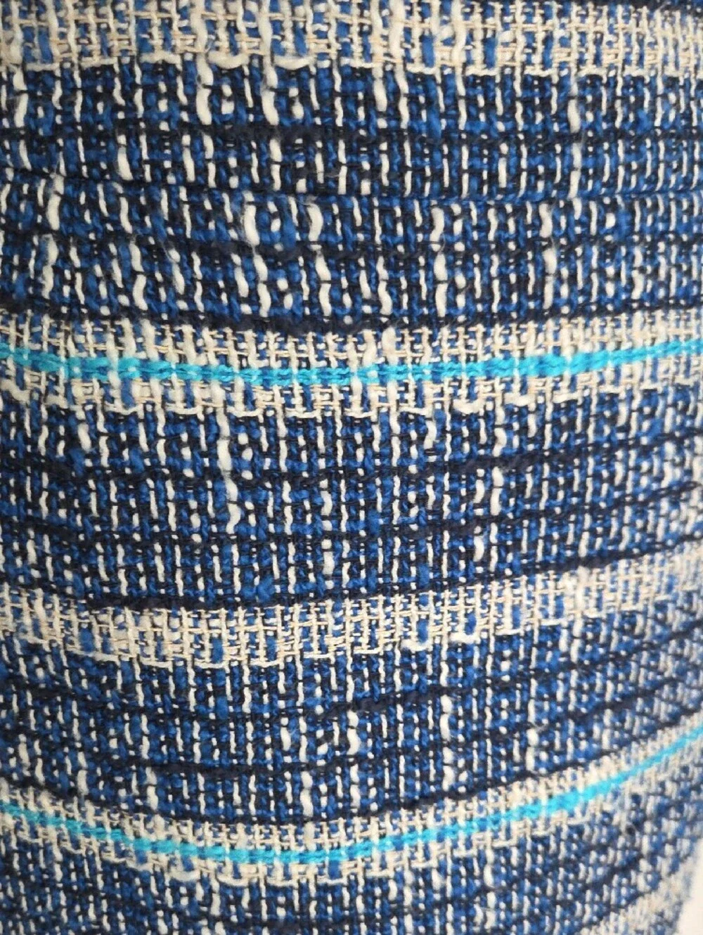Tory Burch Navy and Aqua Striped Tweed Classic Prep Pencil Skirt Preppy Sz 6